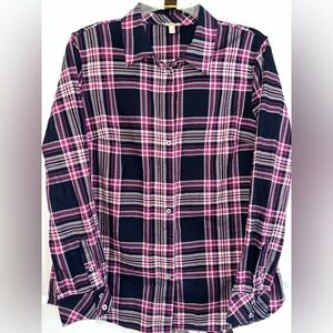 GUC Talbots Women’s Pink and Navy Plaid Button-Up Shirt